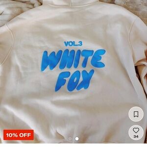 White Fox Boutique Cream Hoodie with Blue Logo